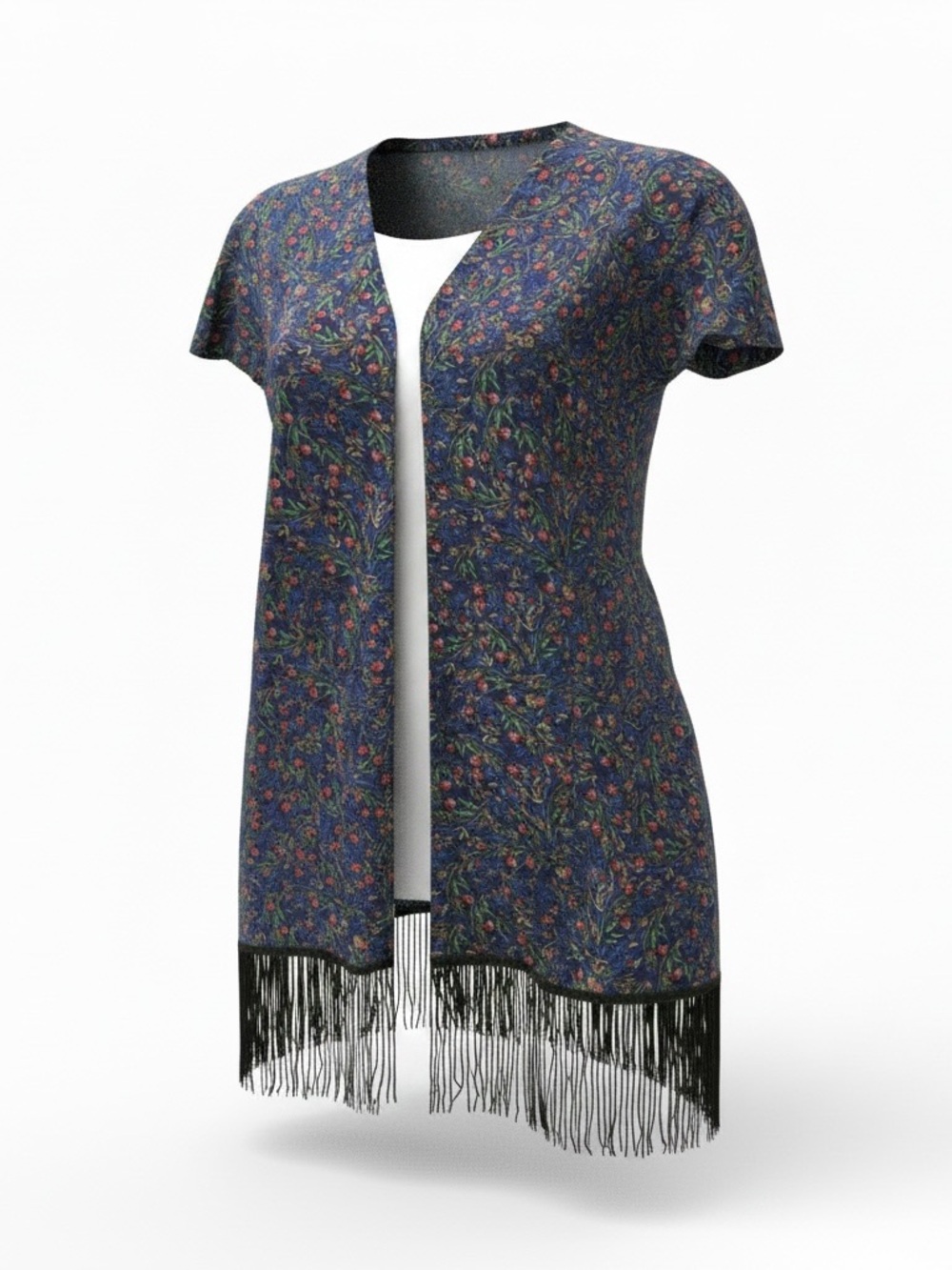 LuLaRoe Navy Floral Fringe Kimono